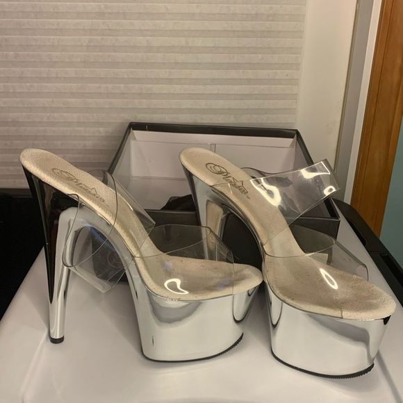 Pleaser Shoes - Pleaser Platform Clear Silver Shoes 9